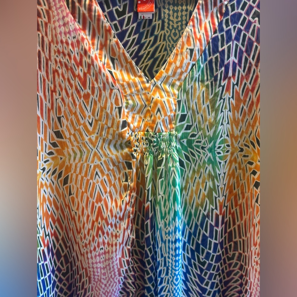 Red Carter Anthropologie Rainbow Geometric Boho Beach Coverup 💙 - Picture 4 of 7